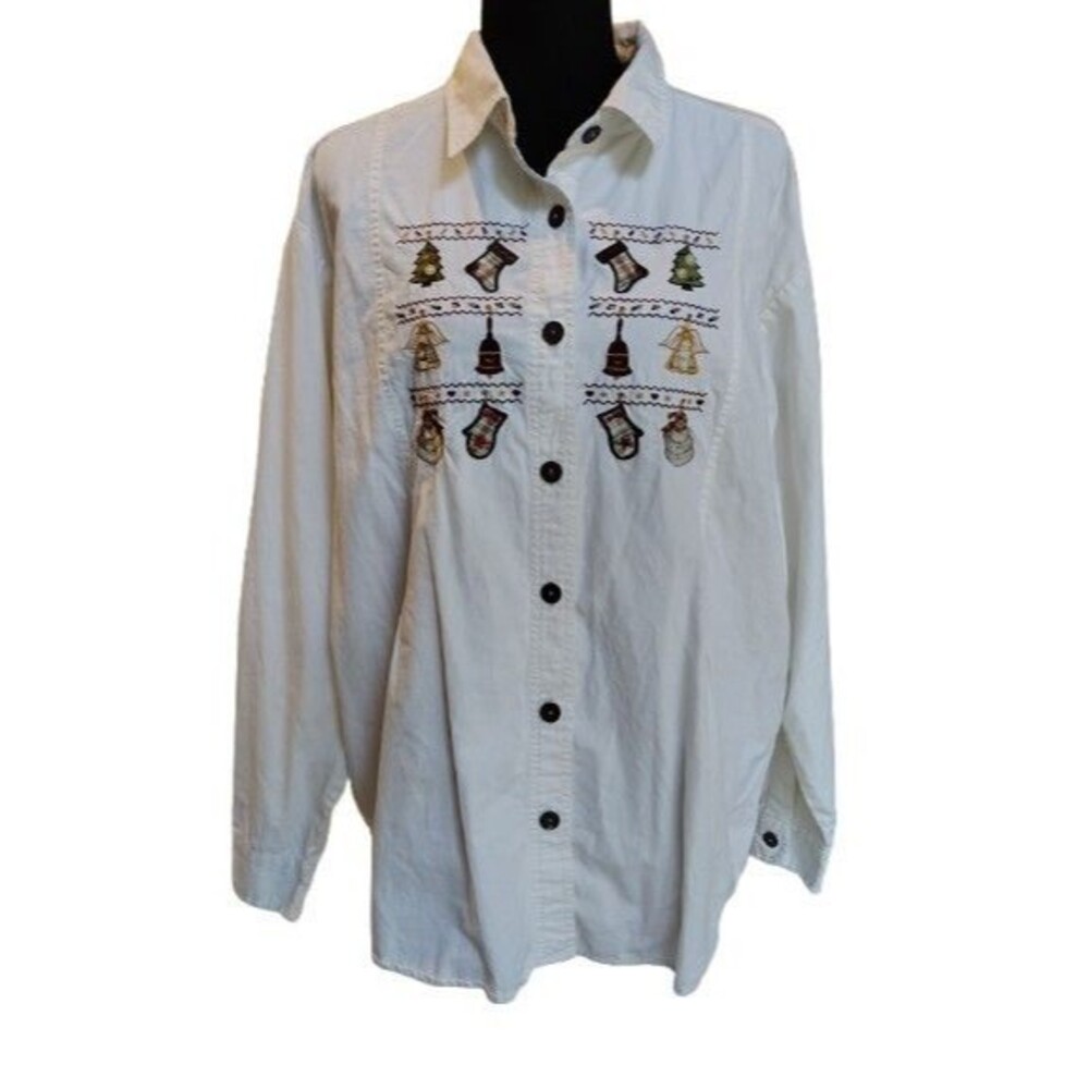 Vintage Woolrich Christmas Holiday Embroidered Button-Down Shirt Women's Large L